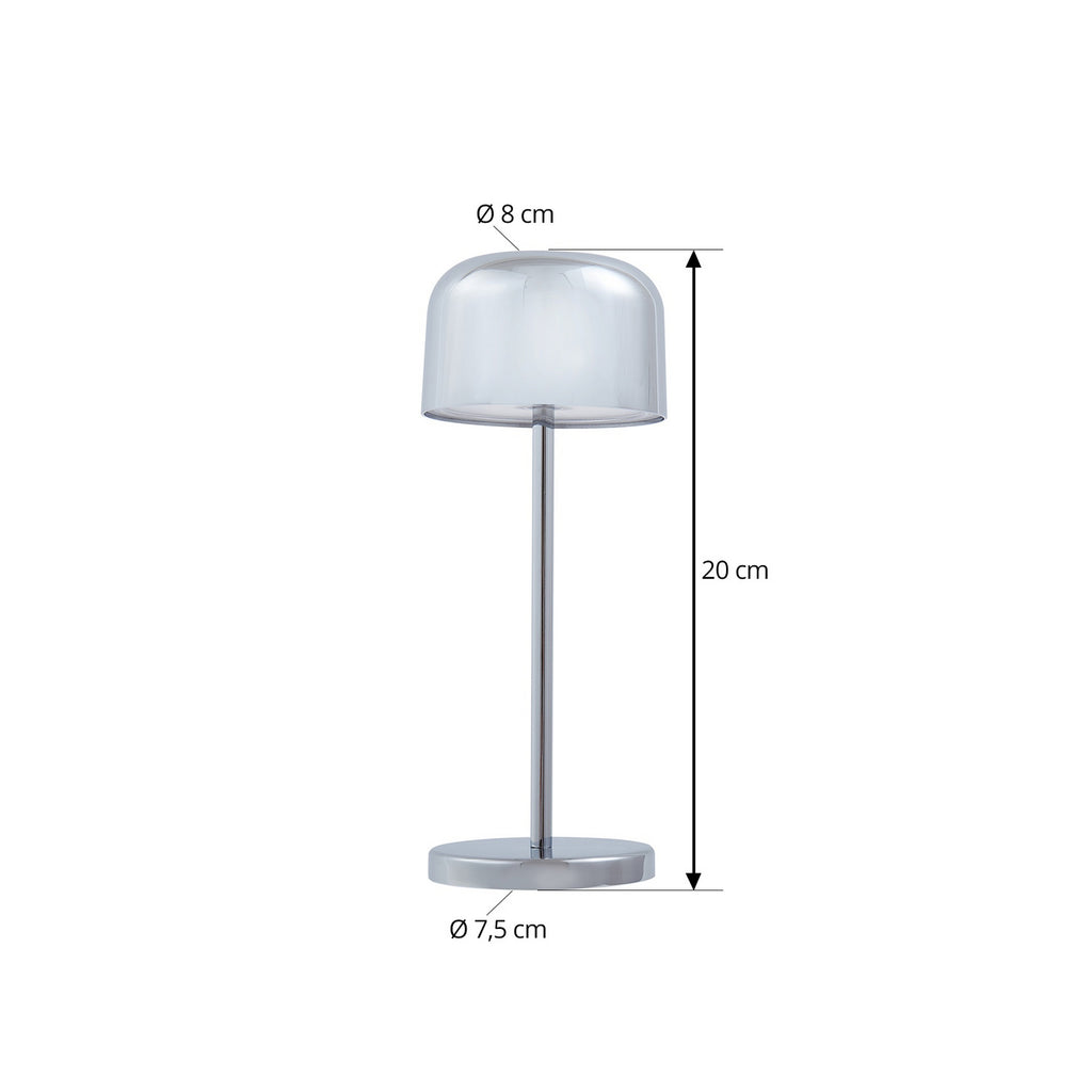 LED oppladbar bordlampe Quill krom CCT dimbar IP54 montert utendørs