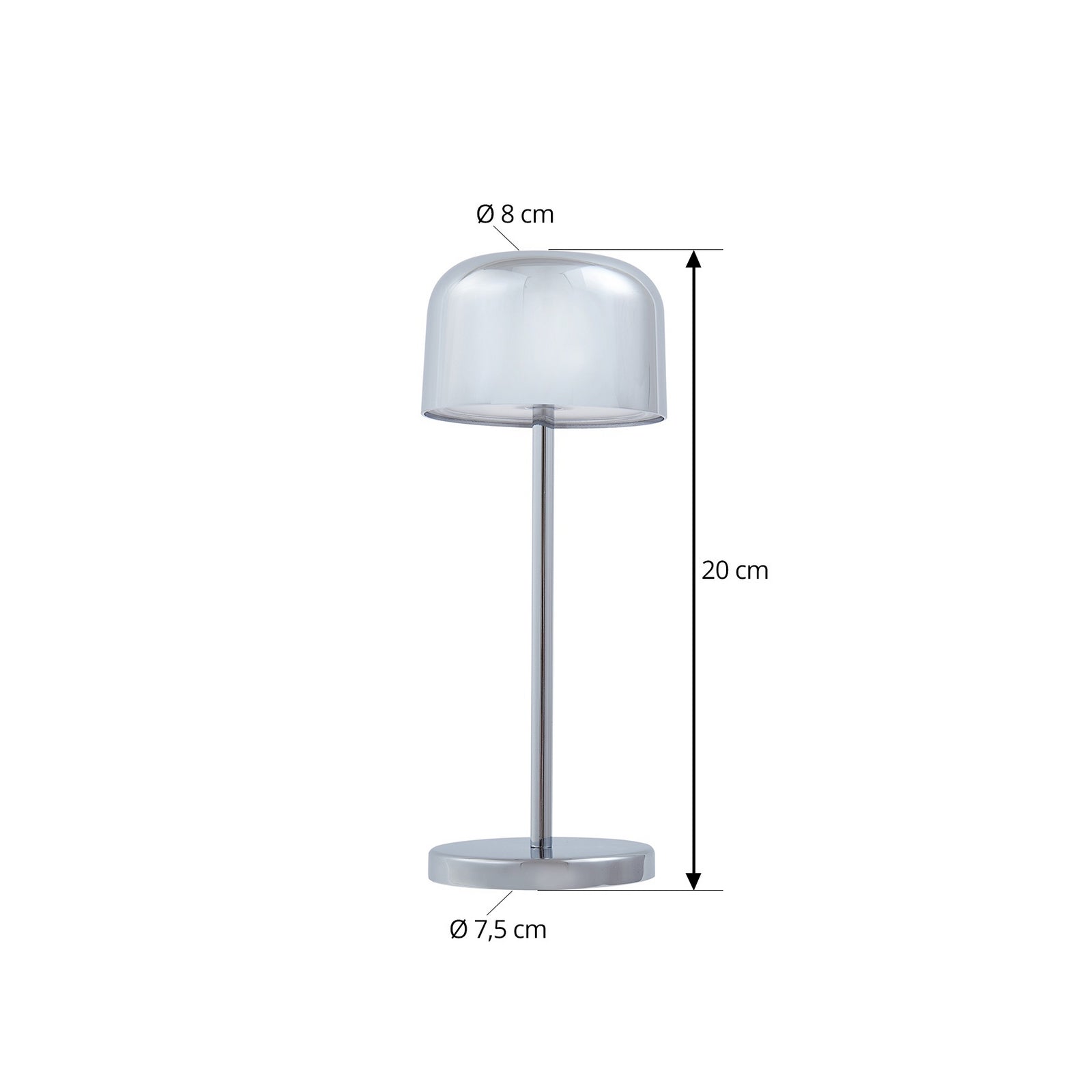 LED oppladbar bordlampe Quill krom CCT dimbar IP54 montert utendørs