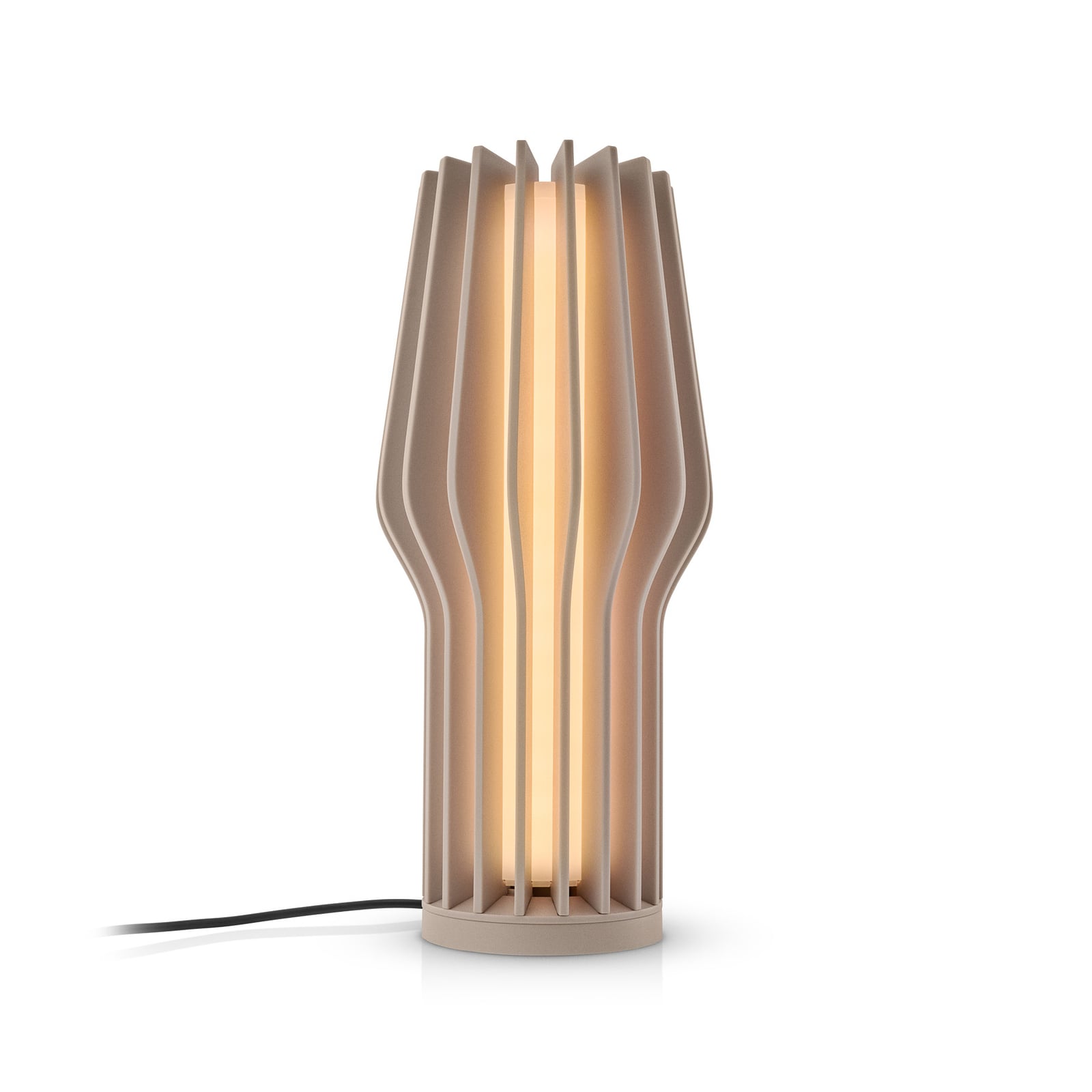 LED oppladbar bordlampe RADIANT beige dimbar IP44 montert på bord
