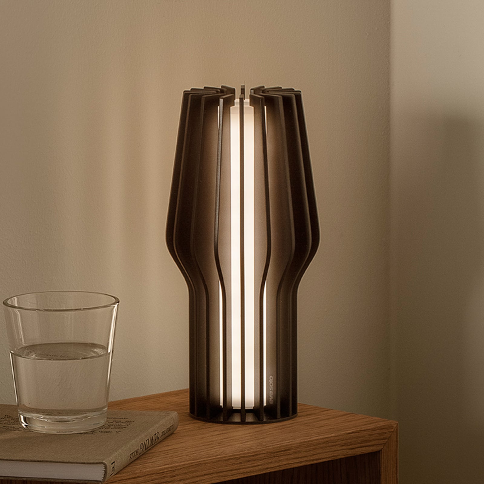 LED oppladbar bordlampe Radiant dimbar svart IP44 forfra