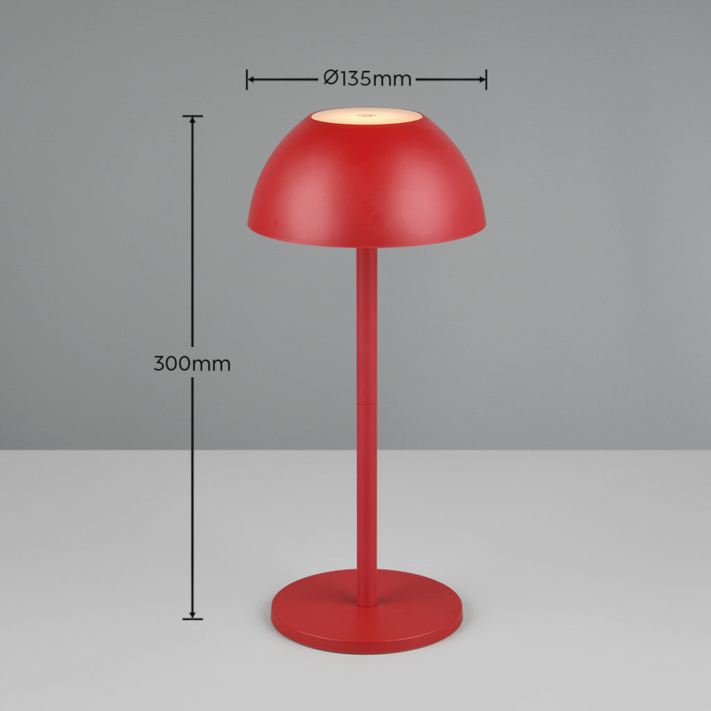LED oppladbar bordlampe Ricardo rød plast detalj av touchdimmer