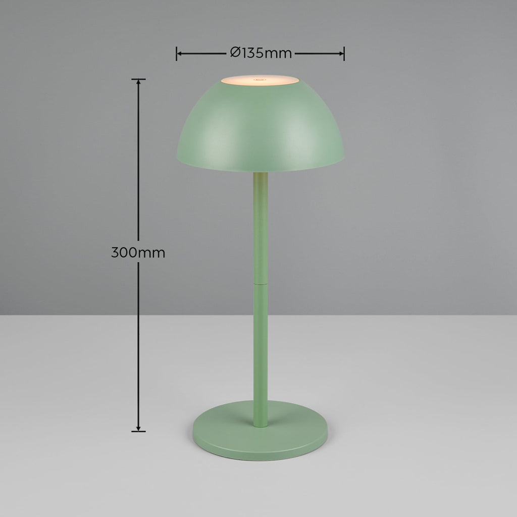 LED oppladbar bordlampe Ricardo grønn plast 30 cm dimbar IP54 montert på bord