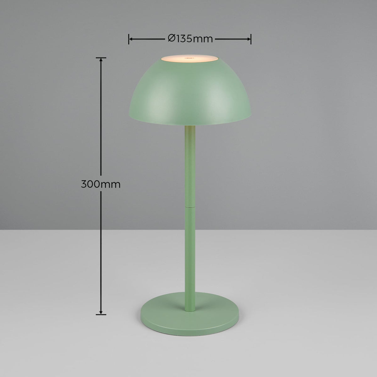 LED oppladbar bordlampe Ricardo grønn plast 30 cm dimbar IP54 montert på bord