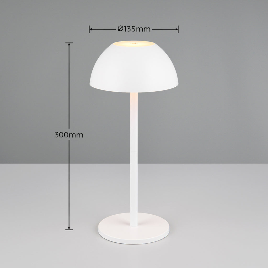 LED oppladbar bordlampe Ricardo hvit IP54 dimbar H30 cm montert på bord
