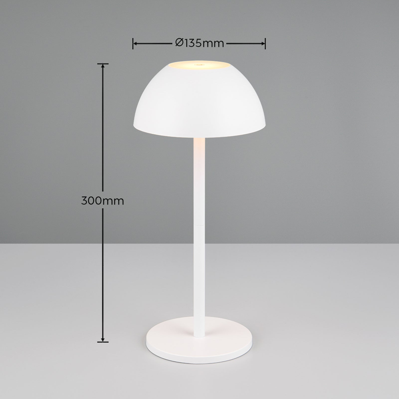 LED oppladbar bordlampe Ricardo hvit IP54 dimbar H30 cm montert på bord