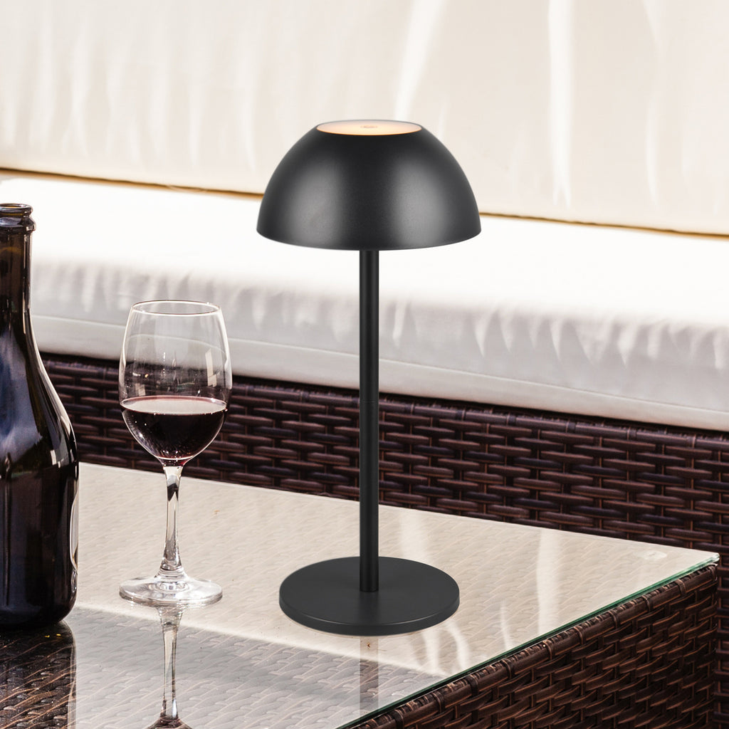 LED oppladbar bordlampe Ricardo svart dimbar IP54 H30 cm forfra