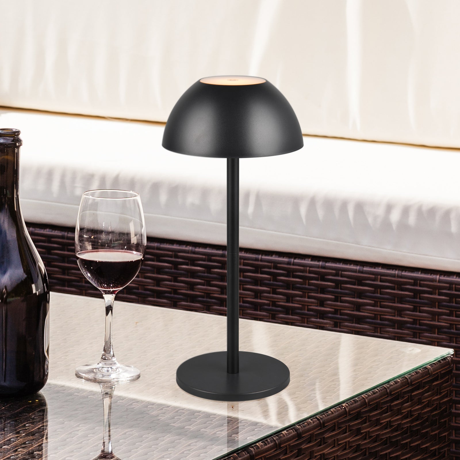LED oppladbar bordlampe Ricardo svart dimbar IP54 H30 cm forfra