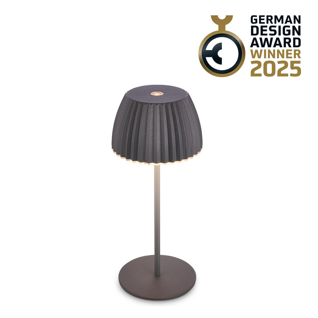LED oppladbar bordlampe Riffle antrasitt 20 cm dimbar IP44 forfra