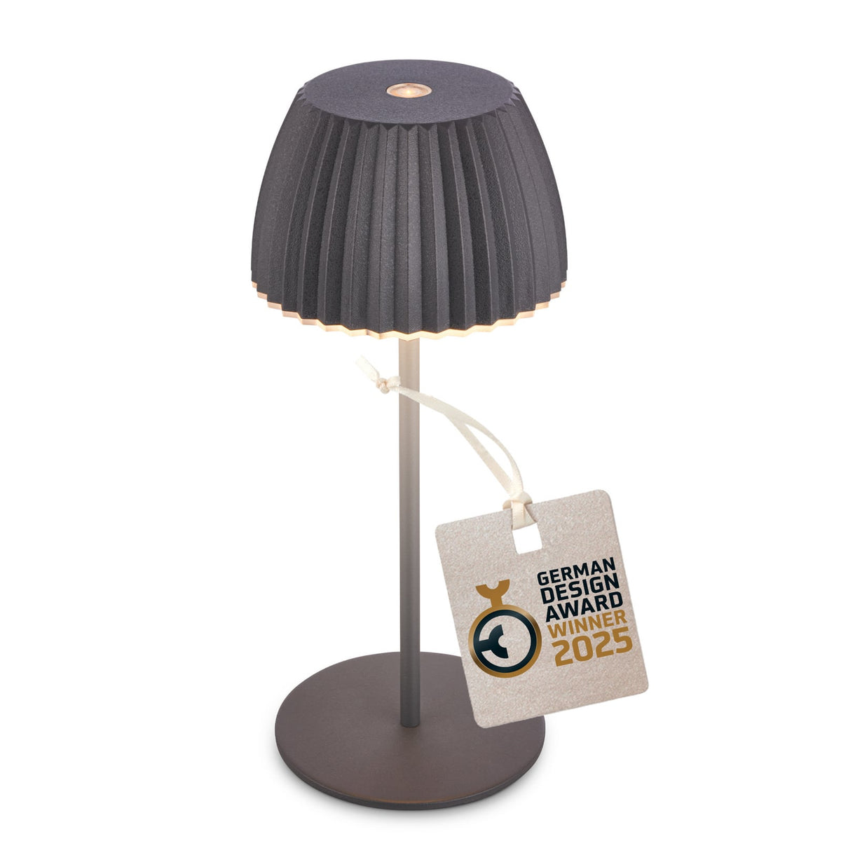 LED oppladbar bordlampe Riffle antrasitt bakside