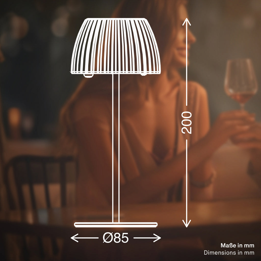 LED oppladbar bordlampe Riffle antrasitt nærbilde av lampehode