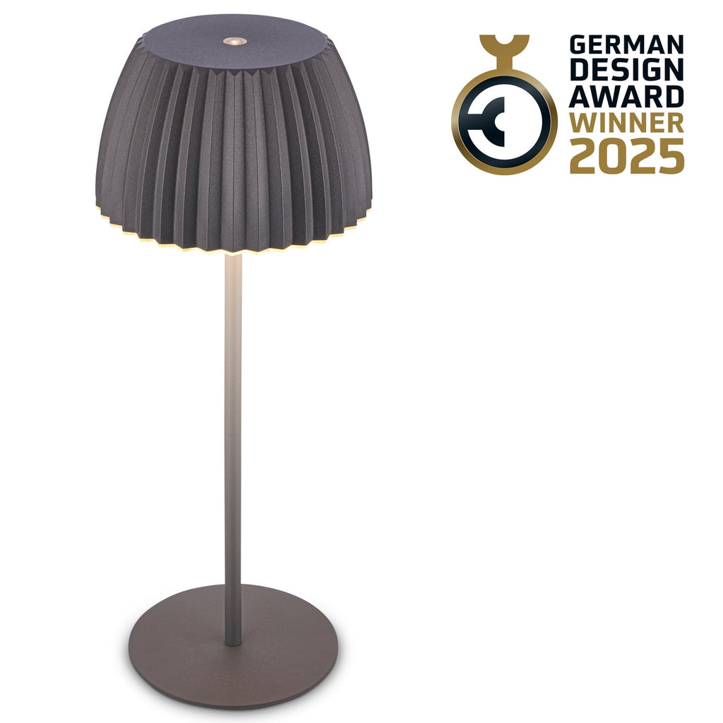 LED oppladbar bordlampe Riffle antrasitt IP44 dimbar 36 cm forfra