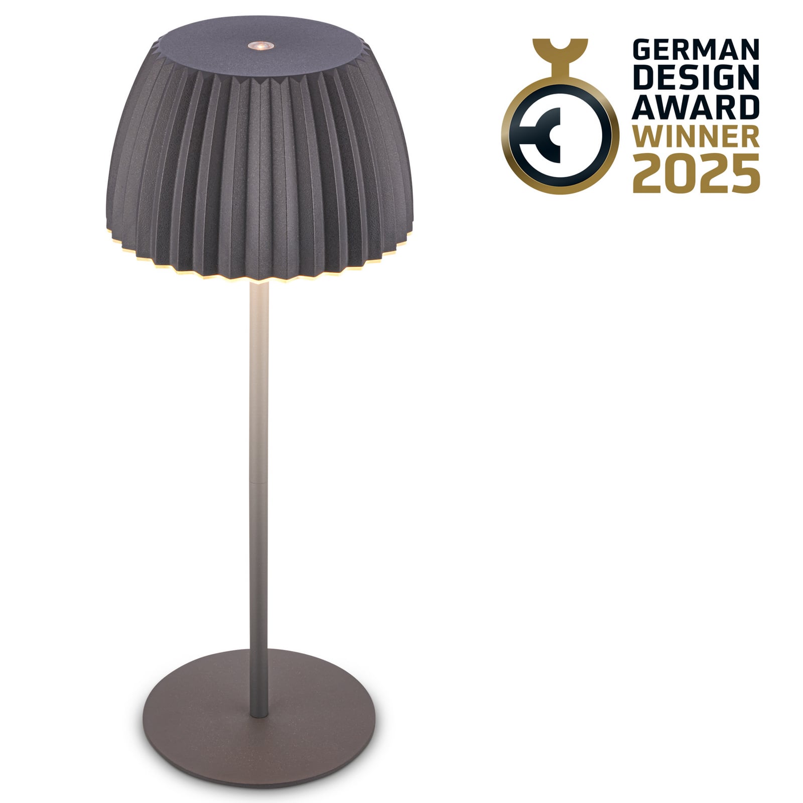 LED oppladbar bordlampe Riffle antrasitt IP44 dimbar 36 cm forfra