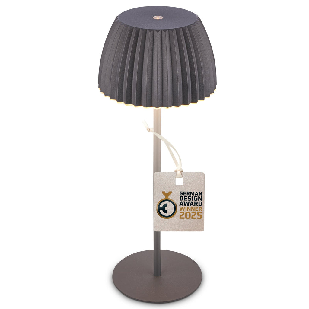 LED oppladbar bordlampe Riffle antrasitt bakside
