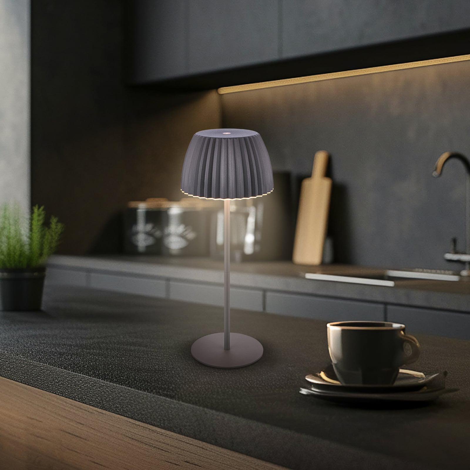 Detaljbilde av LED oppladbar bordlampe Riffle antrasitt