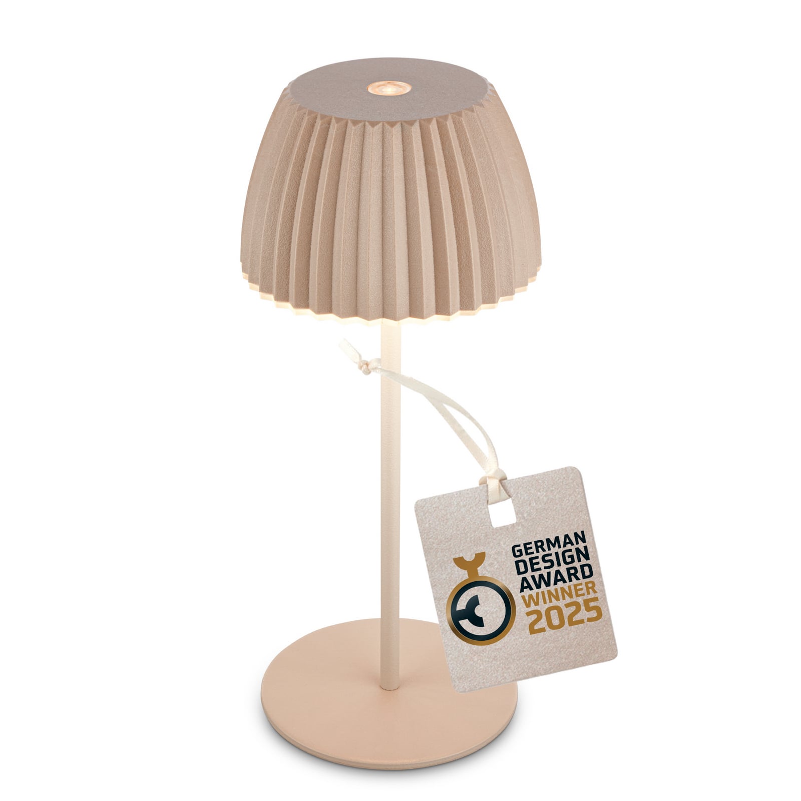 LED oppladbar bordlampe Riffle beige dimbar IP44 bakside