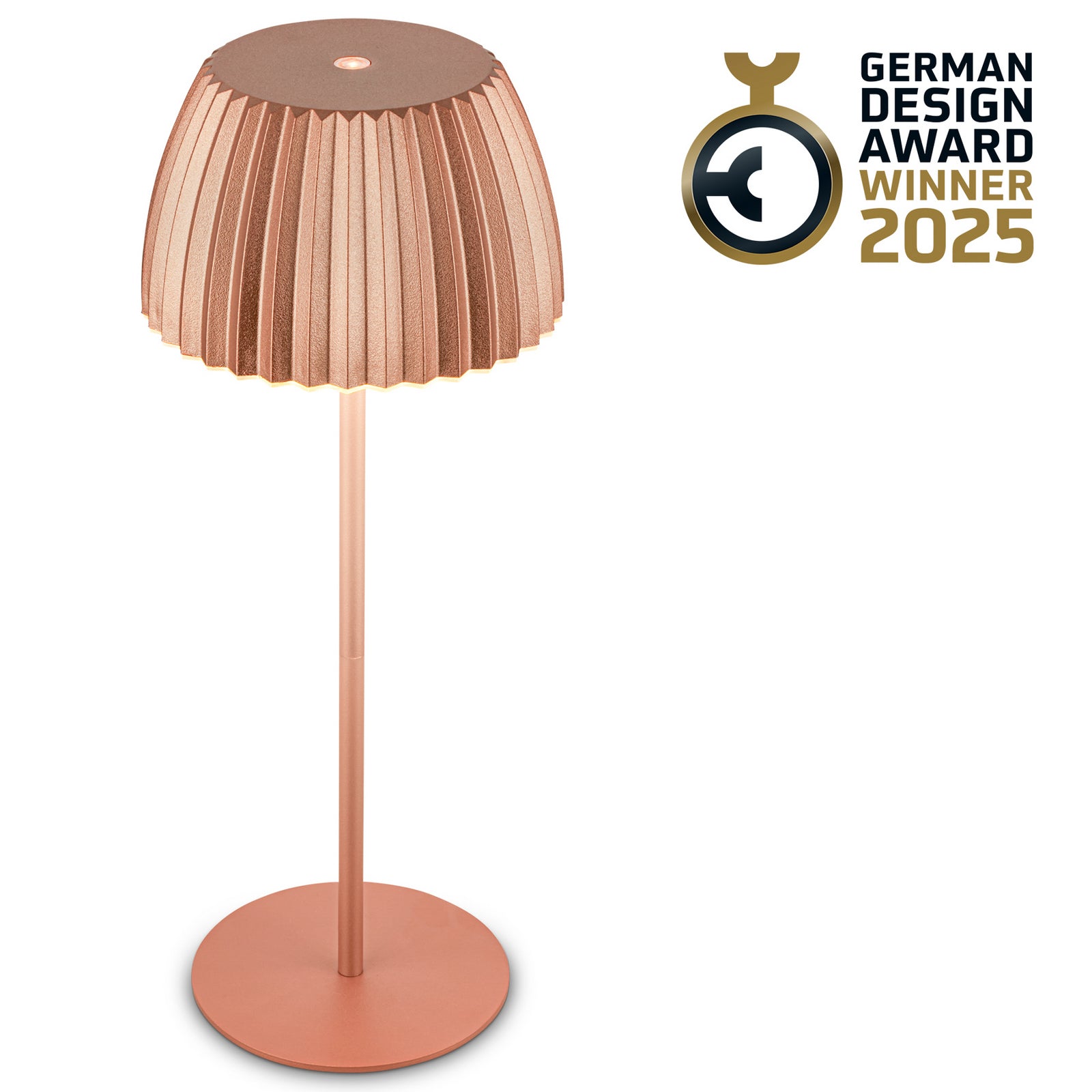 LED oppladbar bordlampe Riffle dimbar kobber 36 cm IP44 forfra