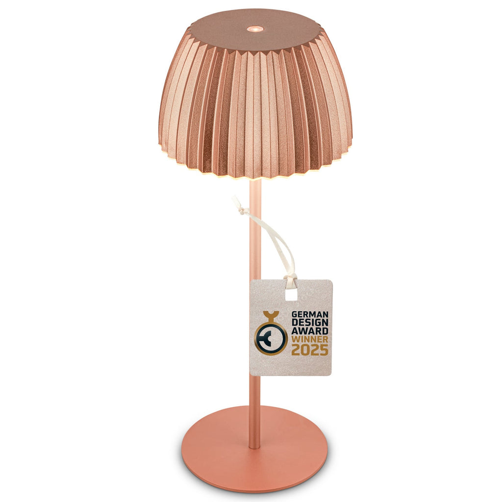 LED oppladbar bordlampe Riffle dimbar kobber 36 cm IP44 bakside