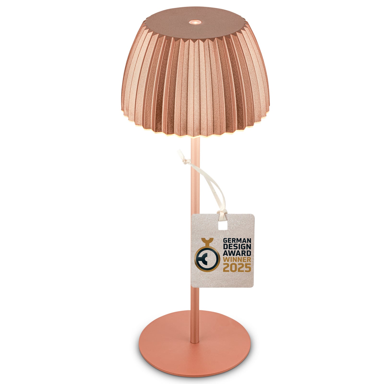 LED oppladbar bordlampe Riffle dimbar kobber 36 cm IP44 bakside