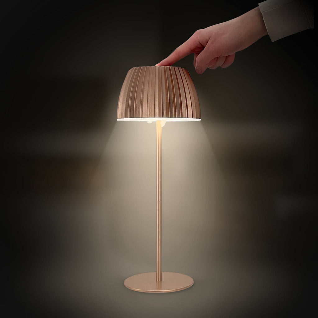 LED oppladbar bordlampe Riffle dimbar kobber 36 cm IP44 med USB-C ladekabel