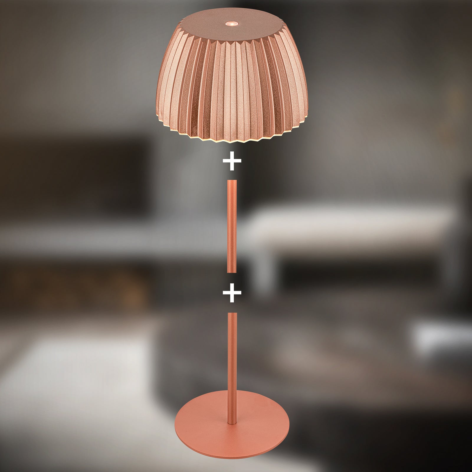 LED oppladbar bordlampe Riffle dimbar kobber 36 cm IP44 detalj av lampefot