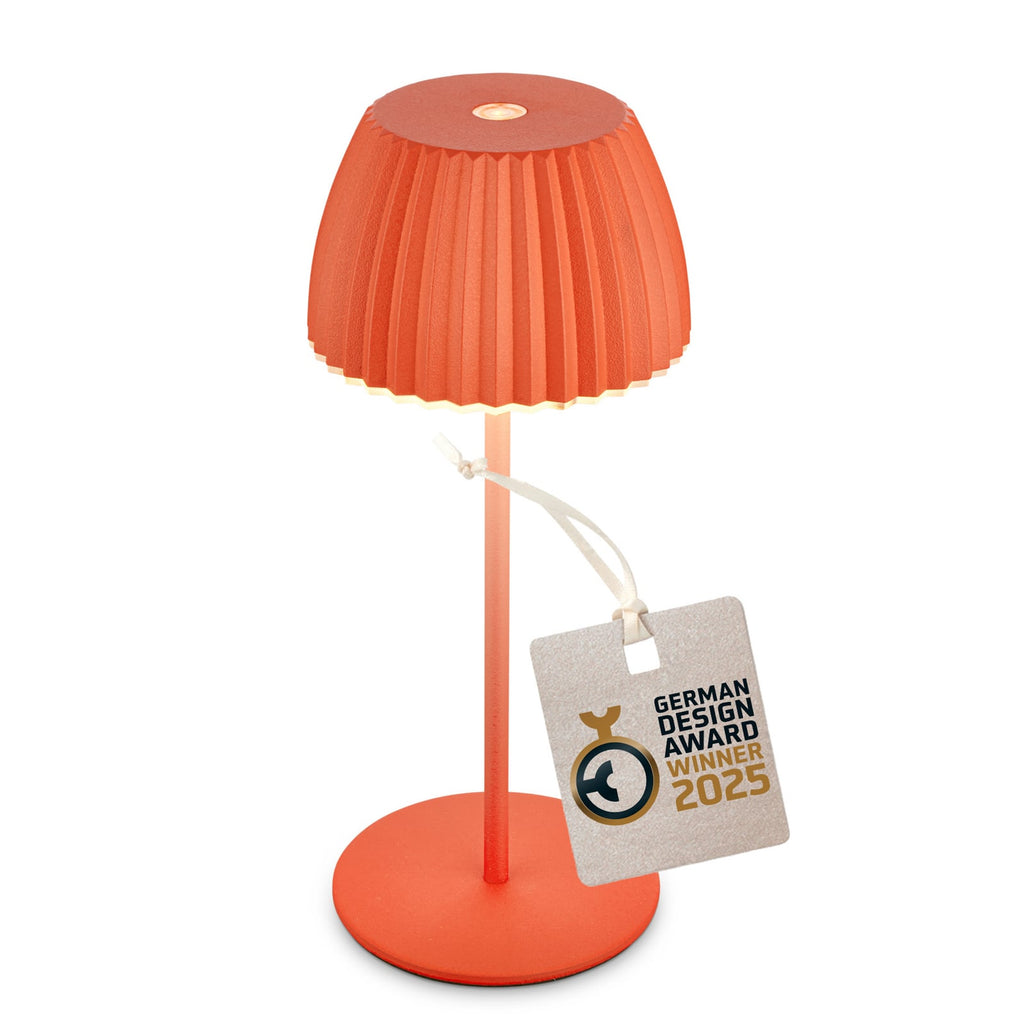 LED oppladbar bordlampe Riffle dimbar oransje IP44 bakside
