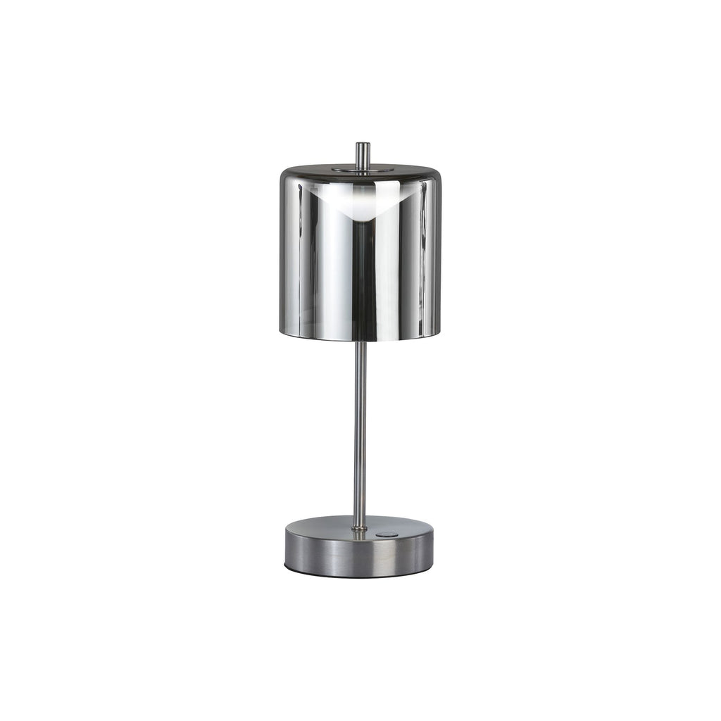 LED oppladbar bordlampe Riva nikkel/røykgrå CCT 34,5 cm forfra