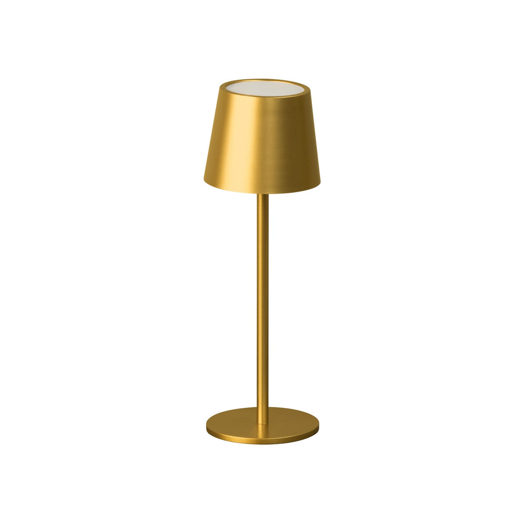 LED oppladbar bordlampe Roxi dimbar gull metall CCT IP54 detalj av dimmer