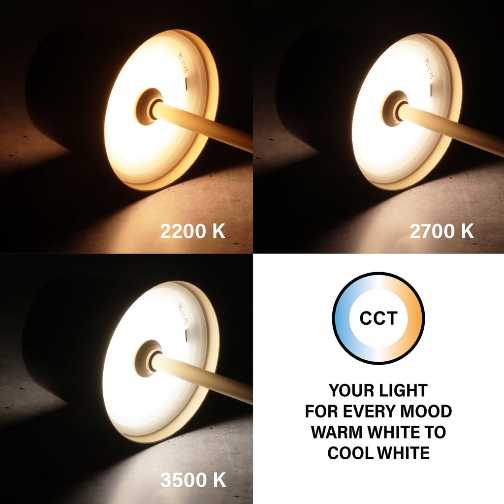 Sideprofil LED oppladbar bordlampe Roxi metall CCT dimbar IP54