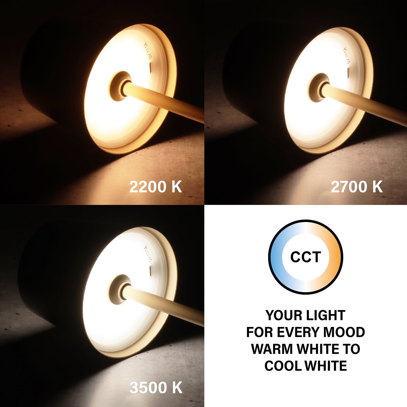 Sideprofil LED oppladbar bordlampe Roxi metall CCT dimbar IP54