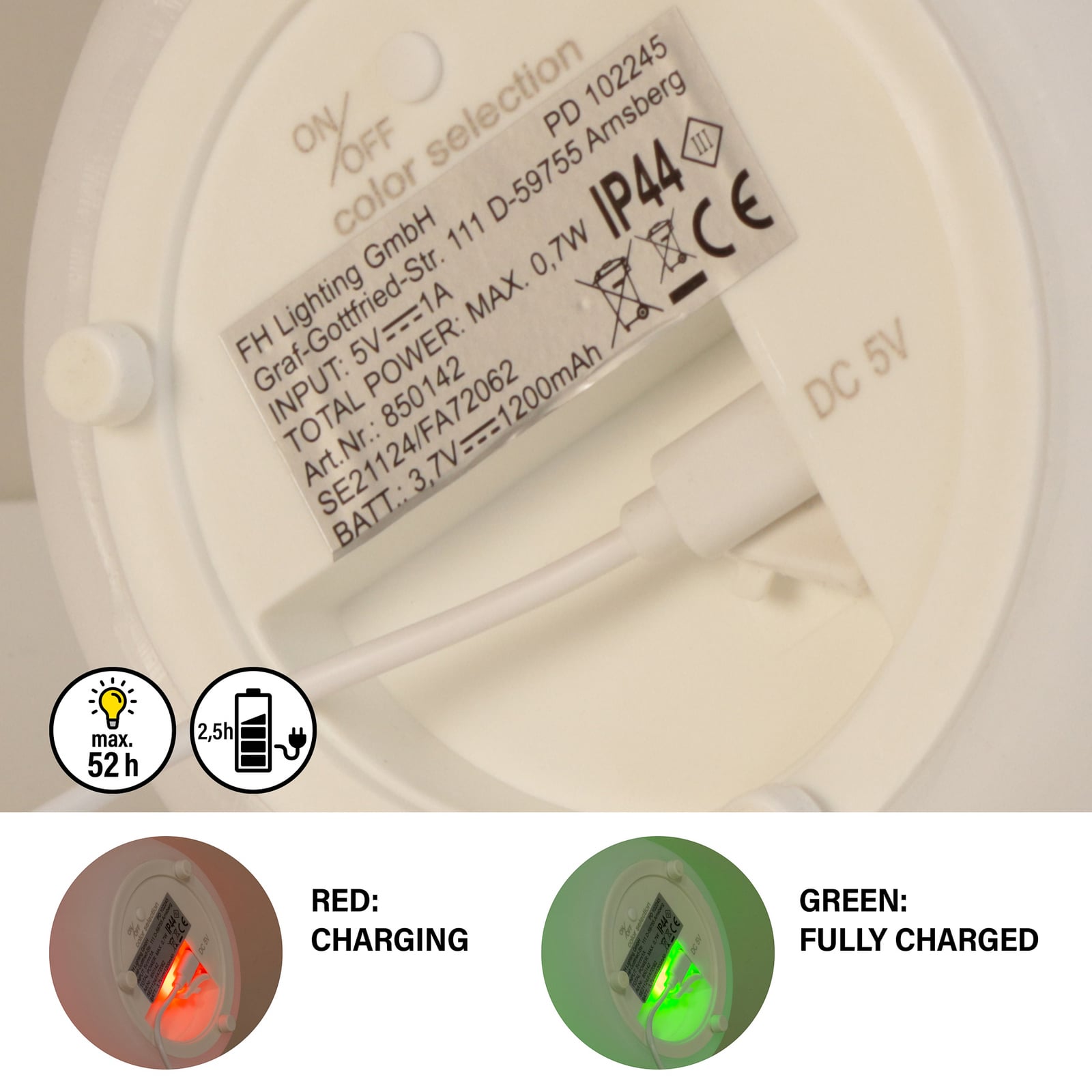 LED oppladbar bordlampe Ruby RGB med fjernkontroll IP44 fjernkontroll detajl