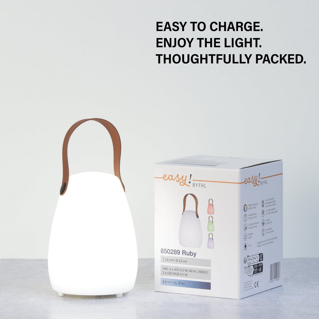LED oppladbar bordlampe Ruby RGB med fjernkontroll IP44 USB ladekabel