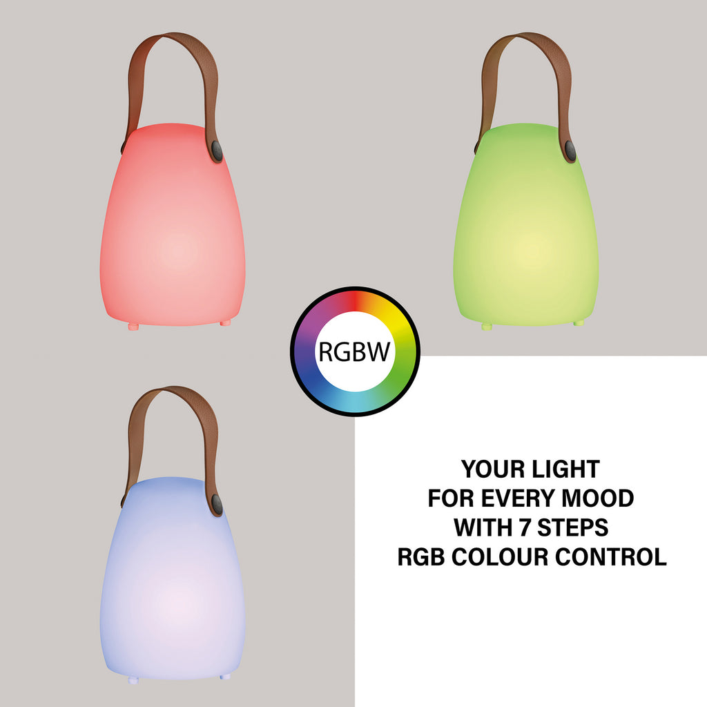 LED oppladbar bordlampe Ruby RGB med fjernkontroll IP44 sideprofil
