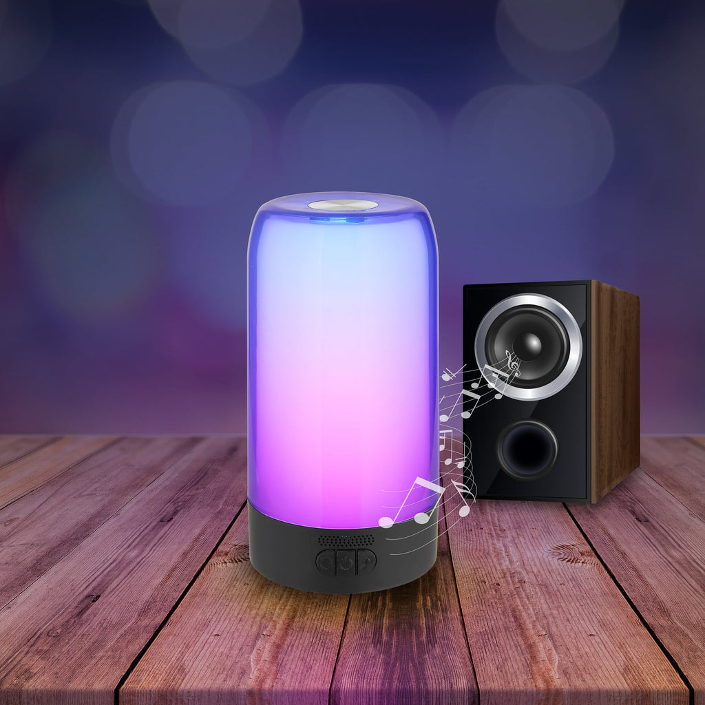 LED oppladbar bordlampe Sandrina Bluetooth RGB Ø10 cm montert