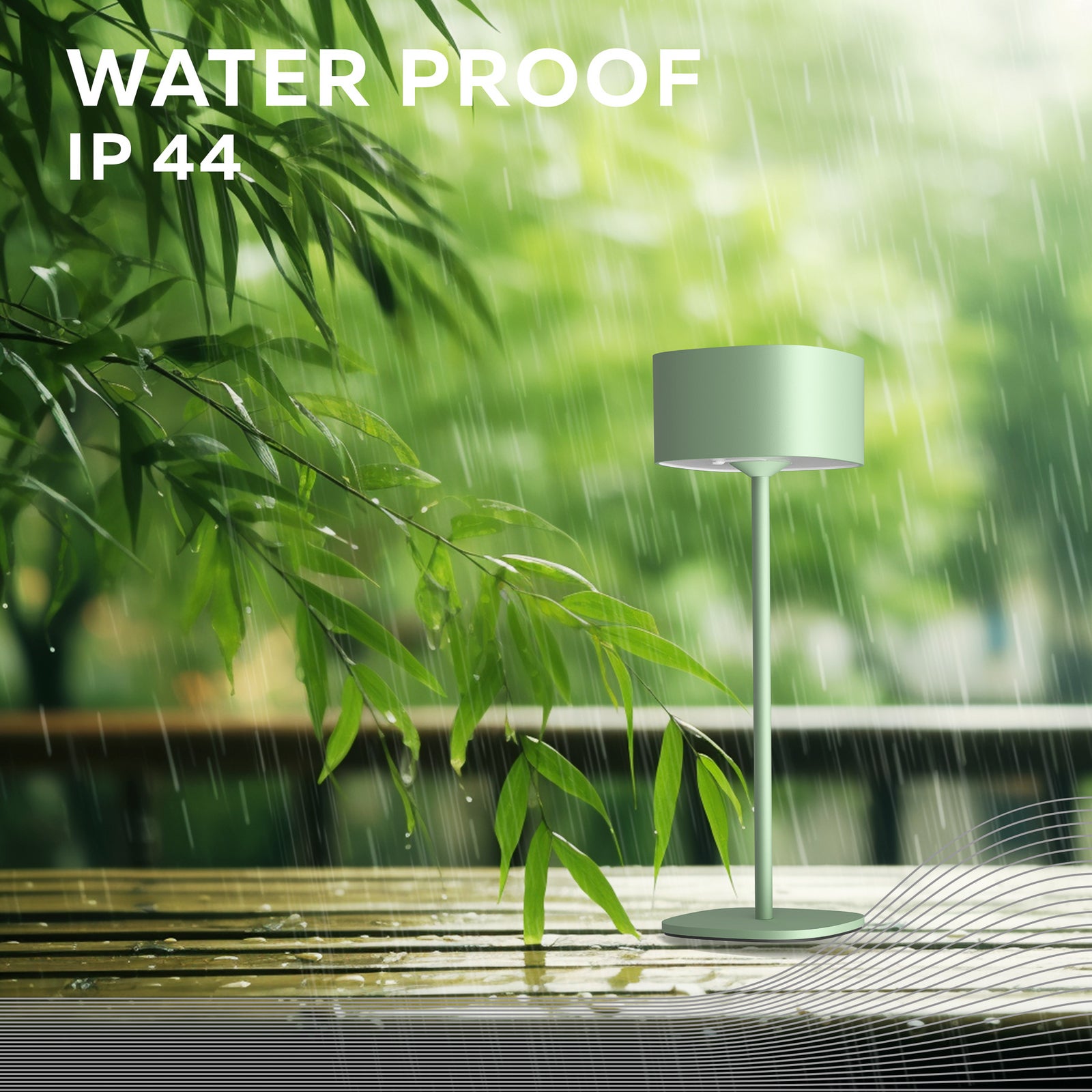 LED oppladbar bordlampe Serino aluminium sand IP44 USB ladeport