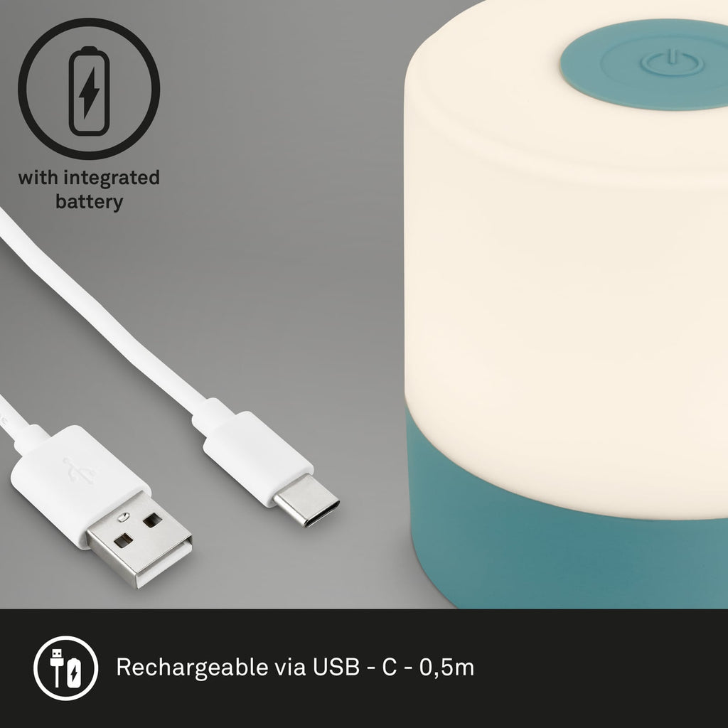 LED oppladbar bordlampe Smal blå dimbar 2700K IP44 i bruk utendørs