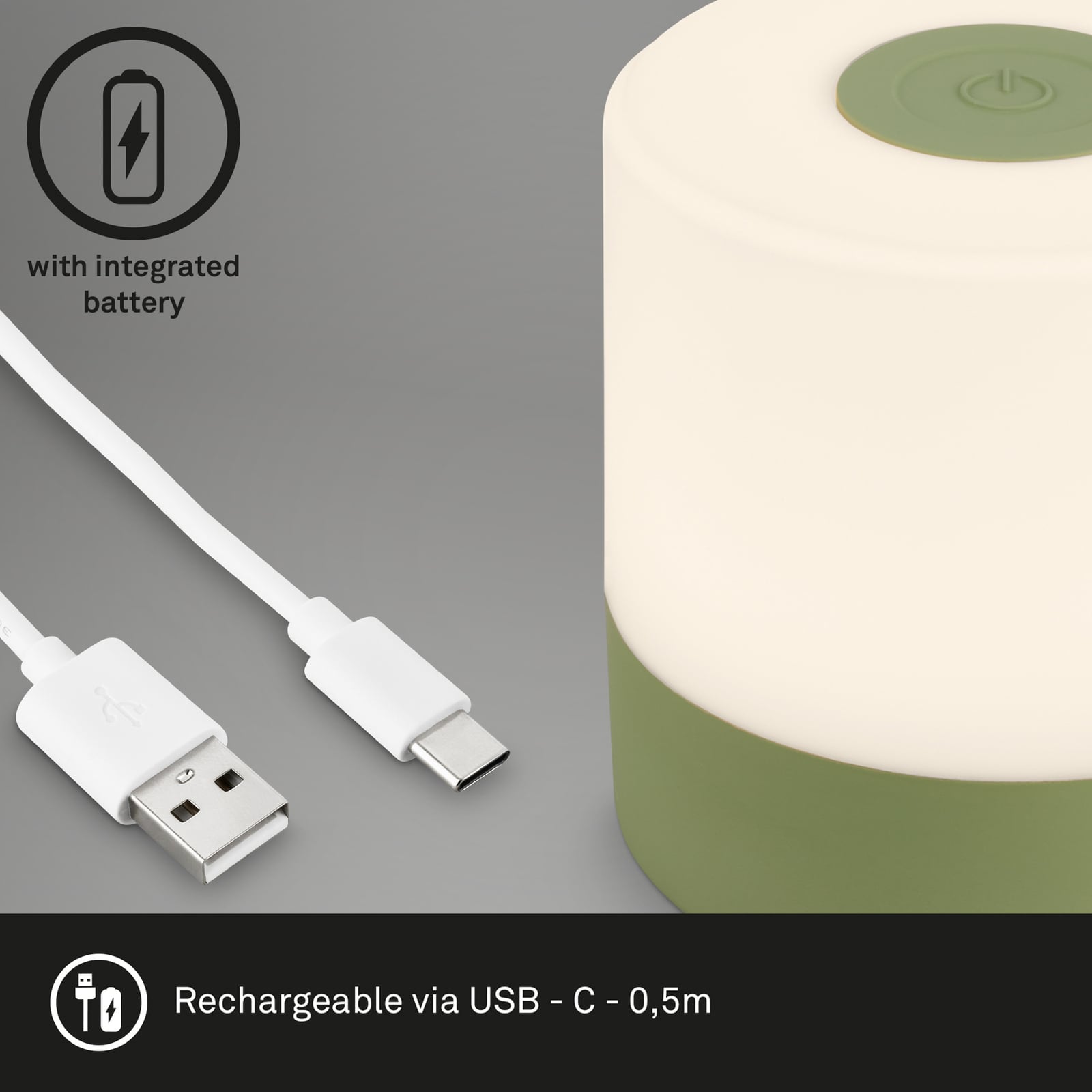 LED oppladbar bordlampe Smal grønn dimbar IP44 sideprofil