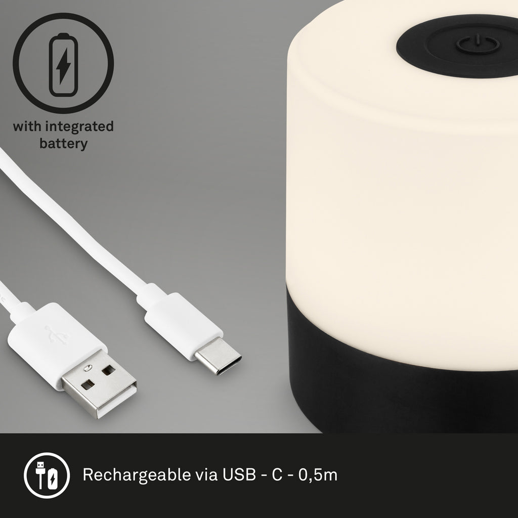 LED oppladbar bordlampe Smal svart Ø7 cm dimbar IP44 2700K størrelse