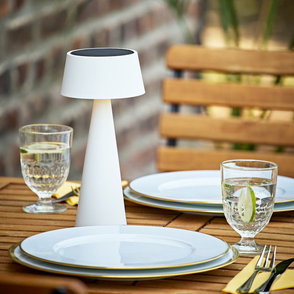 LED oppladbar bordlampe Solino hvit dimbar 26 cm IP44 bakside