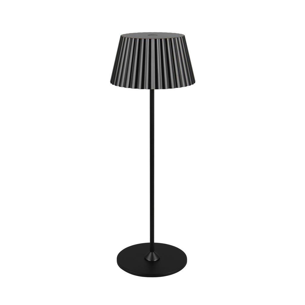 LED oppladbar bordlampe Suarez svart metall IP44 dimbar forfra