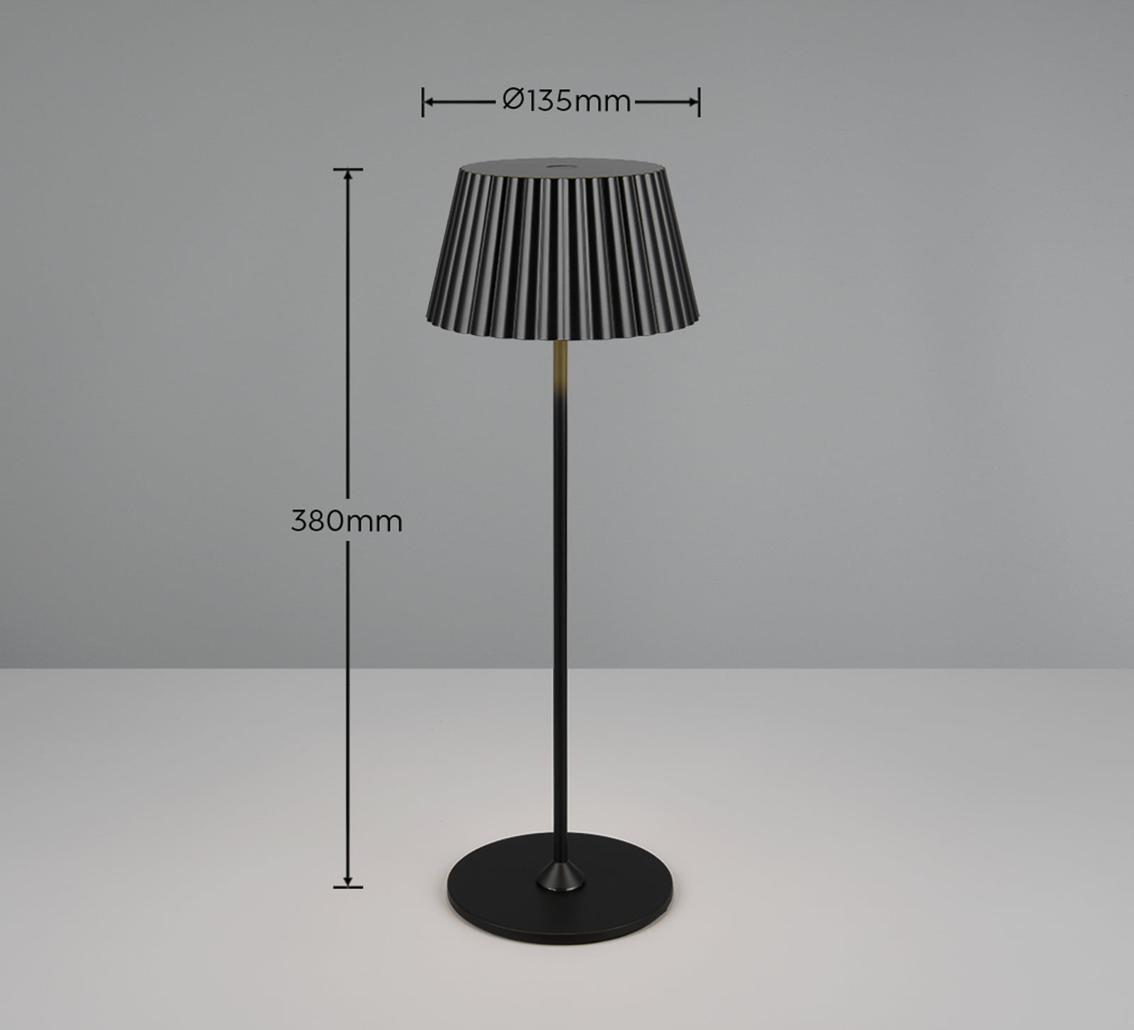 LED oppladbar bordlampe Suarez svart metall IP44 dimbar bakside