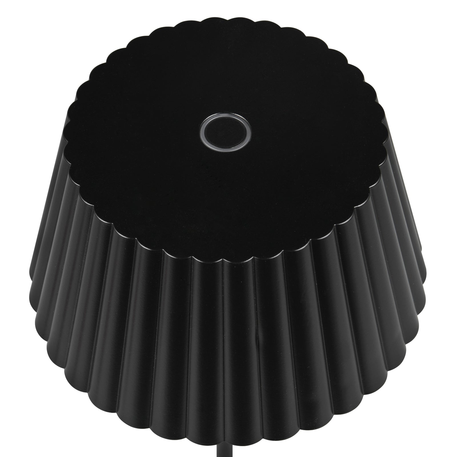 LED oppladbar bordlampe Suarez svart metall IP44 dimbar detalj av touchdimmer