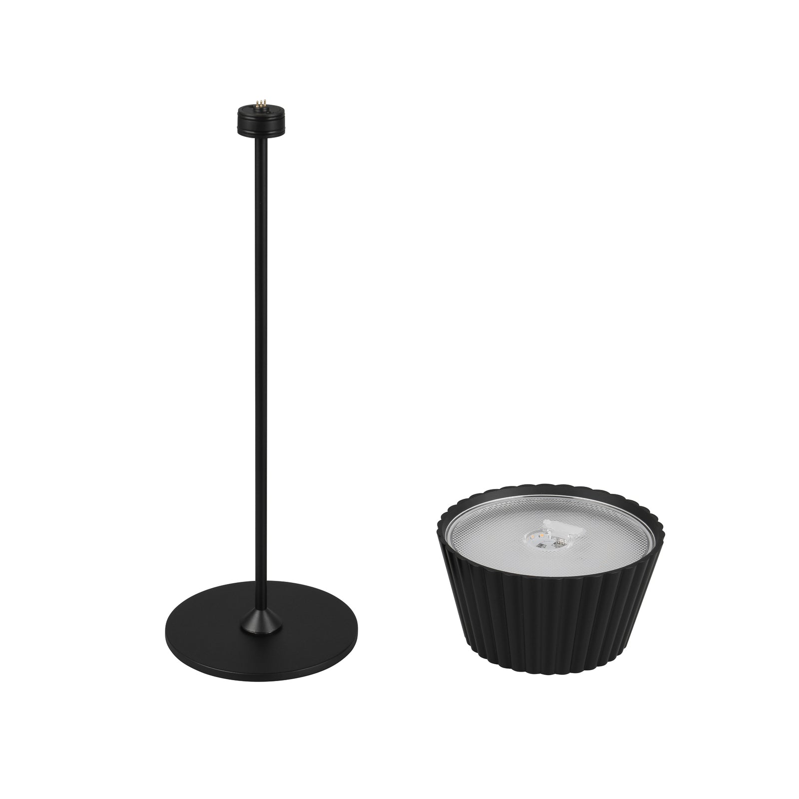 LED oppladbar bordlampe Suarez svart metall IP44 dimbar med ladestasjon