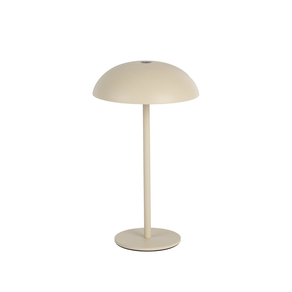 LED oppladbar bordlampe Thenra dimbar beige IP65 montert på bord