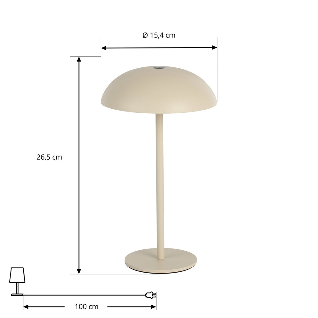 LED oppladbar bordlampe Thenra dimbar beige IP65 sideprofil