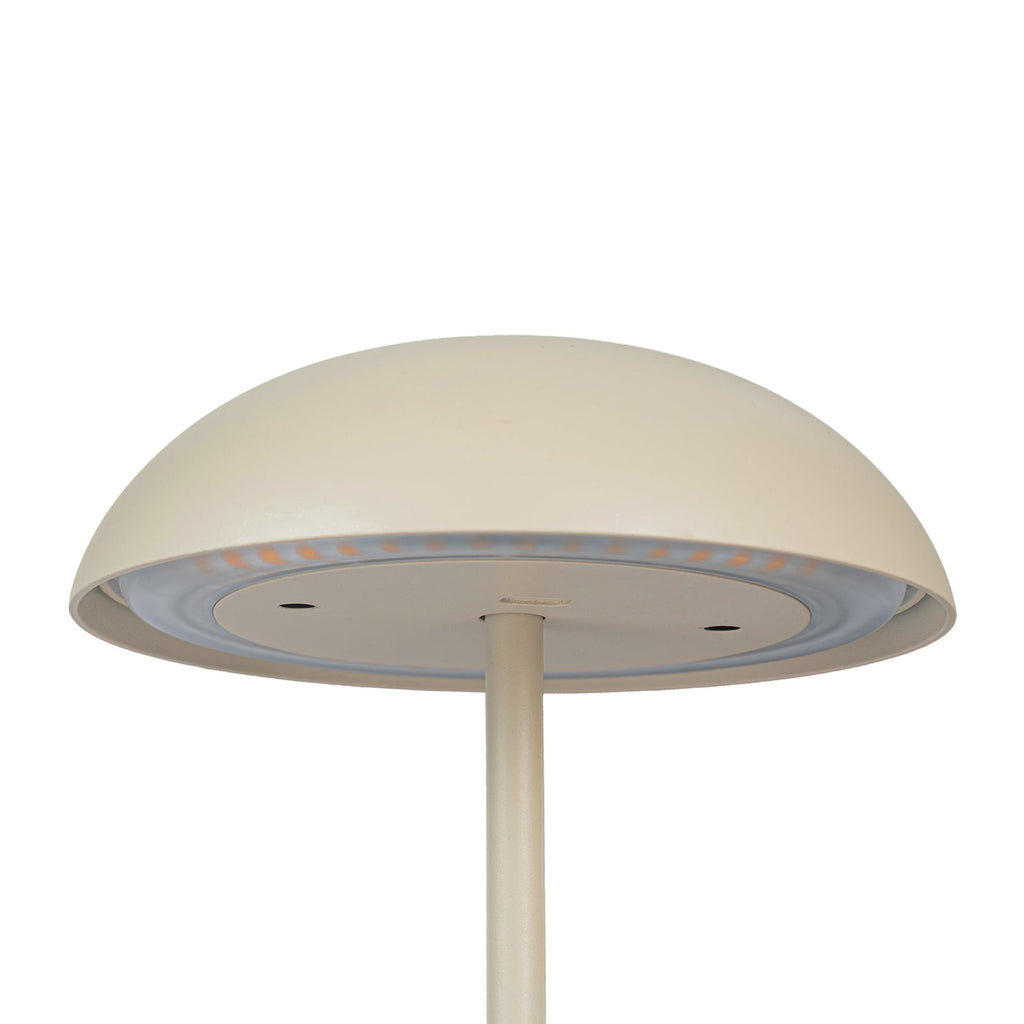 LED oppladbar bordlampe Thenra dimbar beige IP65 lyser i mørket