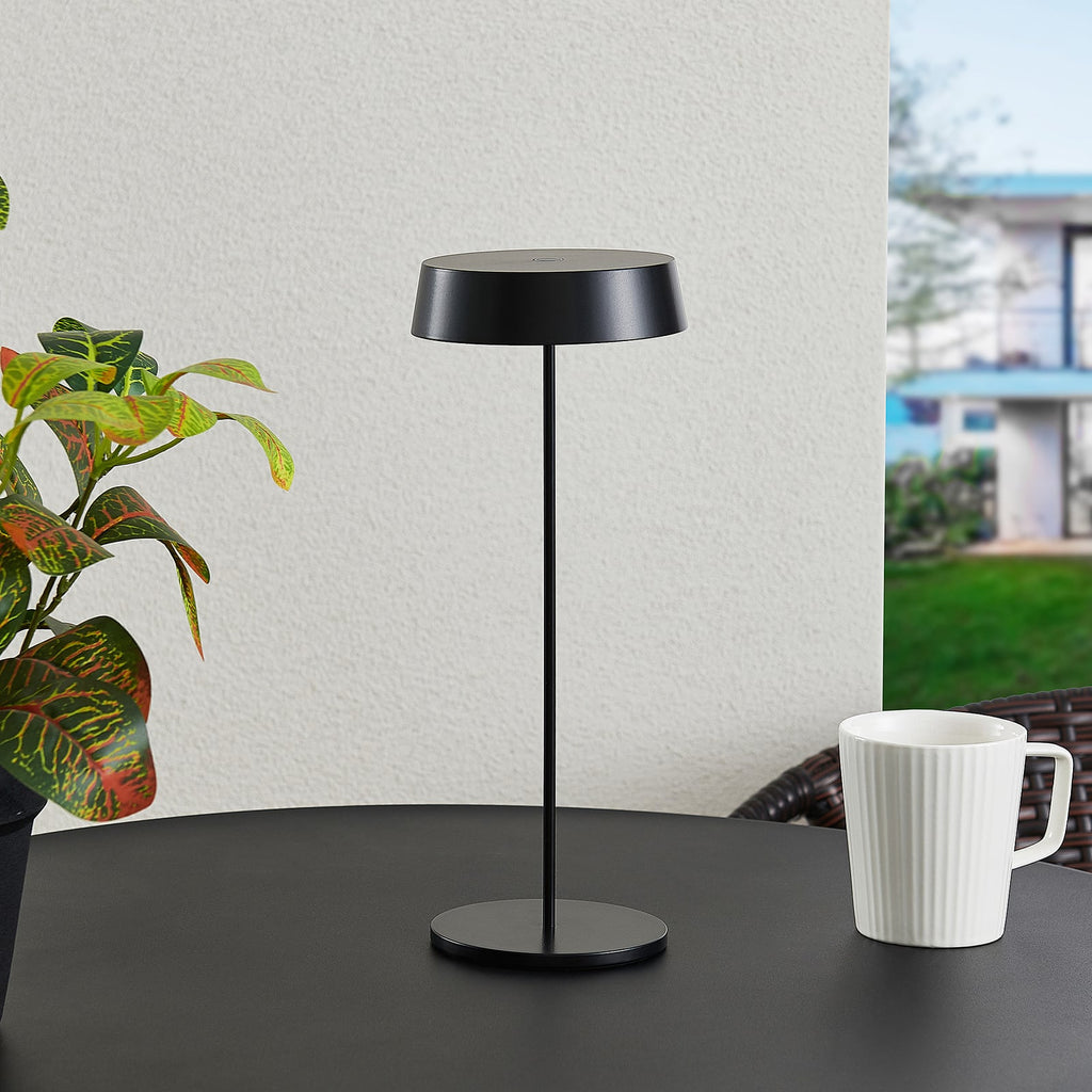 LED oppladbar bordlampe Tibia dimbar svart aluminium IP54 bakside