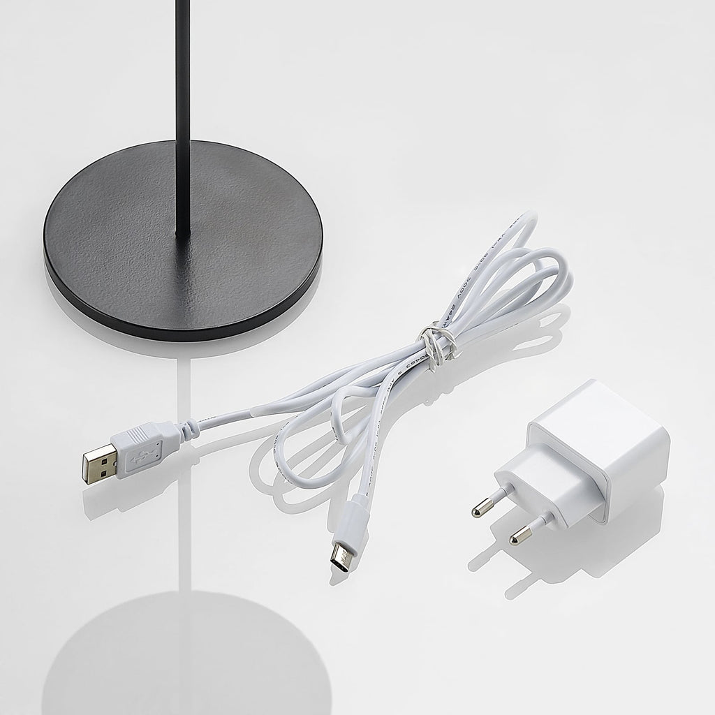 LED oppladbar bordlampe Tibia dimbar svart aluminium IP54 med av/på knapp