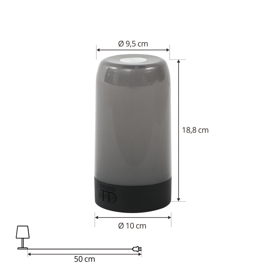 LED oppladbar bordlampe Valtari RGB plast Ø10 cm detalj av bryter