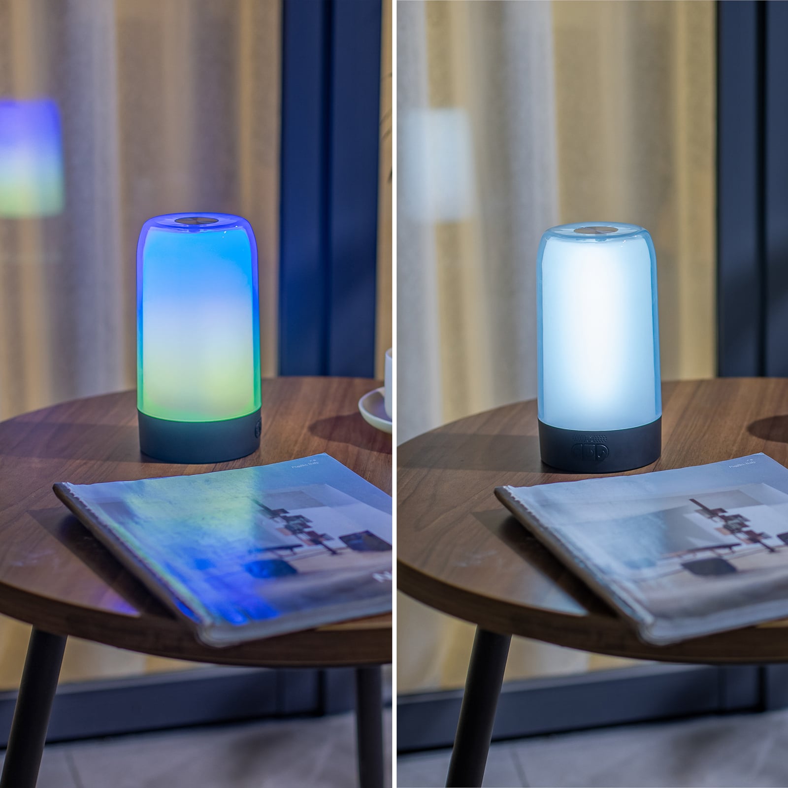LED oppladbar bordlampe Valtari RGB plast Ø10 cm visning av USB-C kabel