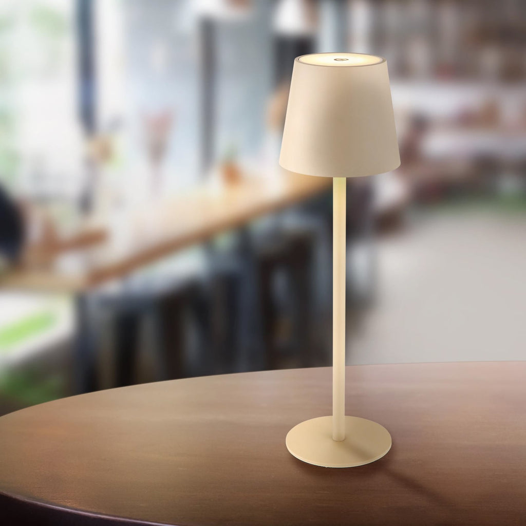 LED oppladbar bordlampe Vannie dimbar sandfarget H36 cm IP44 forfra